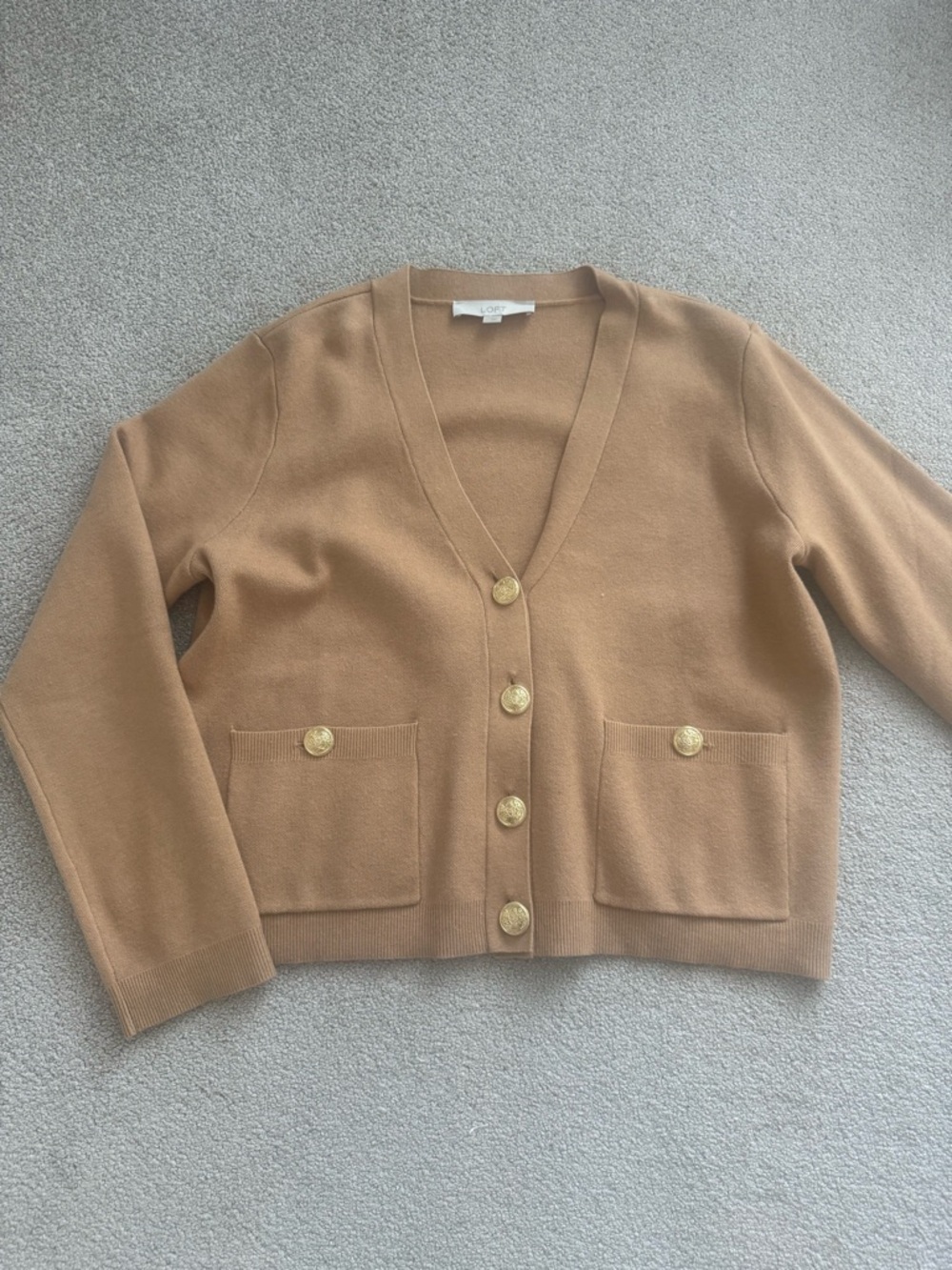 LOFT Camel V-Neck Button Pocket Cardigan